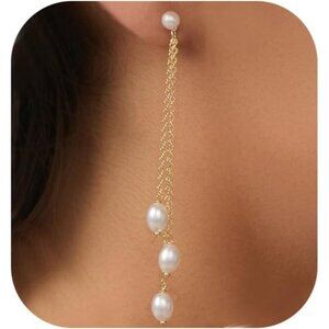 PRTGL Pearl Earrings Trendy 14K Gold Dainty Elegant Pearl Hook Earring for Women